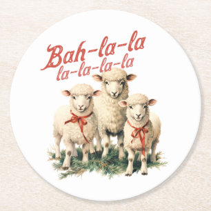 Dessous-de-verre Rond En Papier Bah La La Cute Retro Noël Moutons