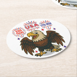 Dessous-de-verre Rond En Papier Bald Eagle avec Fireworks - USA 250 ans 1776-2026