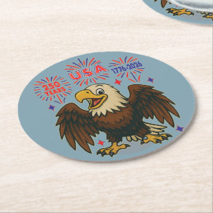 Dessous-de-verre Rond En Papier Bald Eagle avec Fireworks - USA 250 ans 1776-2026