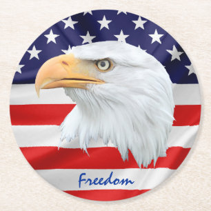 Dessous-de-verre Rond En Papier Bald Eagle Freedom personnalisable