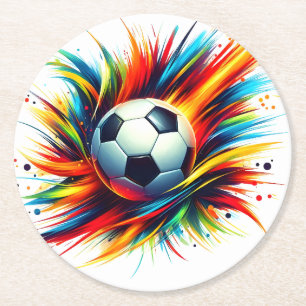 Dessous-de-verre Rond En Papier Balle de football Splash Futuriste Football Abstra