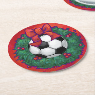 Dessous-de-verre Rond En Papier Balle de soccer couronne de Noël