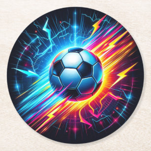 Dessous-de-verre Rond En Papier Ballon de football électrique futuriste éclair