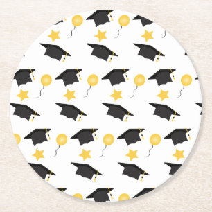 Dessous-de-verre Rond En Papier Ballons Casquettes Motif Jaune Noir Jaune