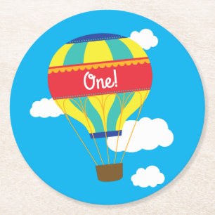 Dessous-de-verre Rond En Papier Balloon à air chaud coloré fête d'anniversaire