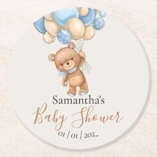 Dessous-de-verre Rond En Papier Ballotte en peluche Bleu Brown Baby shower rond Pa