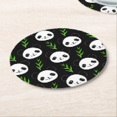 Dessous-de-verre Rond En Papier Bambou Motif Kawaii Panda En Blanc Noir (Incliné)