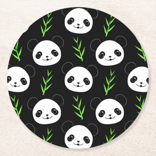 Dessous-de-verre Rond En Papier Bambou Motif Kawaii Panda En Blanc Noir (Devant)