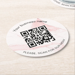 Dessous-de-verre Rond En Papier Bar d'affaires en marbre rose menu qr code