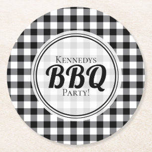 Dessous-de-verre Rond En Papier Barbecue En vichy Noir Et Blanc