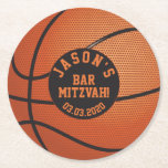 Dessous-de-verre Rond En Papier Barre de basket-ball personnalisée Mitzvah Orange<br><div class="desc">dessous de verre en papier rond Bar Mitzvah de basketball orange et noir personnalisés. Personnalisé avec le nom de votre fils et la date de Bar Mitzvah.</div>
