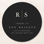 Dessous-de-verre Rond En Papier Barre de Mariage Monogramme Noir & Écru classique (Devant)