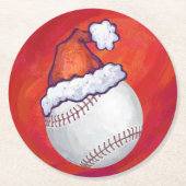 Dessous-de-verre Rond En Papier Baseball avec Santa Hat sur Rouge (Devant)
