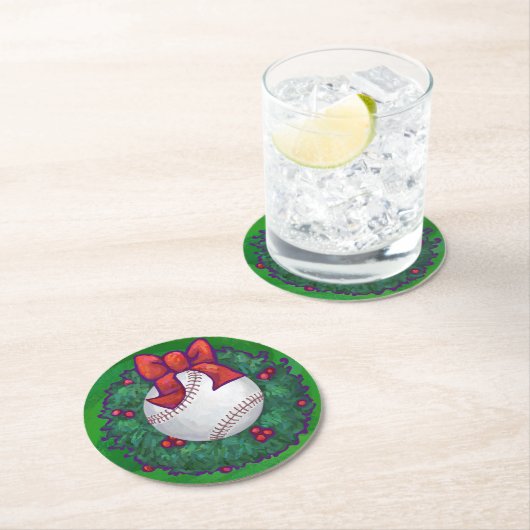 Dessous-de-verre Rond En Papier Baseball dans la couronne de Noël (En situation)