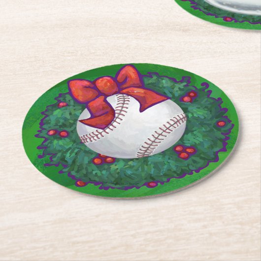 Dessous-de-verre Rond En Papier Baseball dans la couronne de Noël (Incliné)