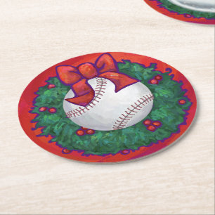 Dessous-de-verre Rond En Papier Baseball en couronne rouge