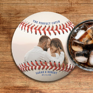 Dessous-de-verre Rond En Papier Baseball Le Mariage photo Parfait Catch Couple