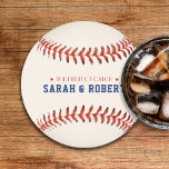 Dessous-de-verre Rond En Papier Baseball Softball Sport Le Mariage Parfait<br><div class="desc">Basket bleu et blanc rouge / soirée de mariage softball / dîner de douche nuptiale dessous de verre rond. Personnalisez-le avec votre nom. Idéal pour les amateurs de sport ou les athlètes.</div>