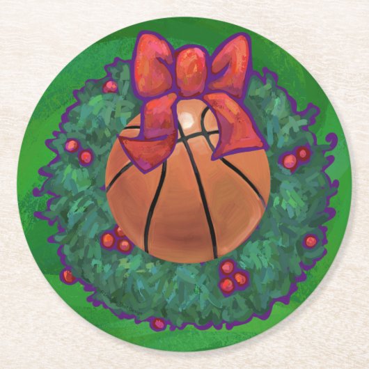 Dessous-de-verre Rond En Papier Basket-ball en couronne de Noël (Devant)