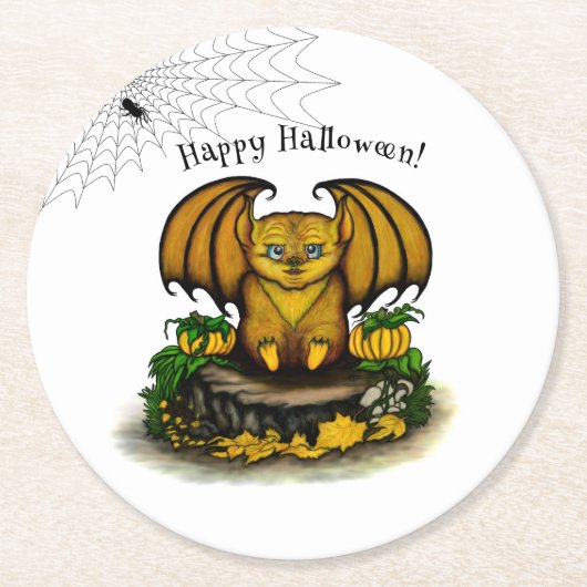Dessous-de-verre Rond En Papier Bat d'Halloween mignonne (Devant)