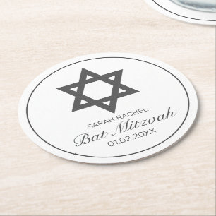 Dessous-de-verre Rond En Papier Bat mitzvah minimaliste blanc moderne