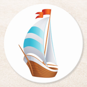 Dessous-de-verre Rond En Papier Bateau à voile nautique bleu turquoise - Océan Pla
