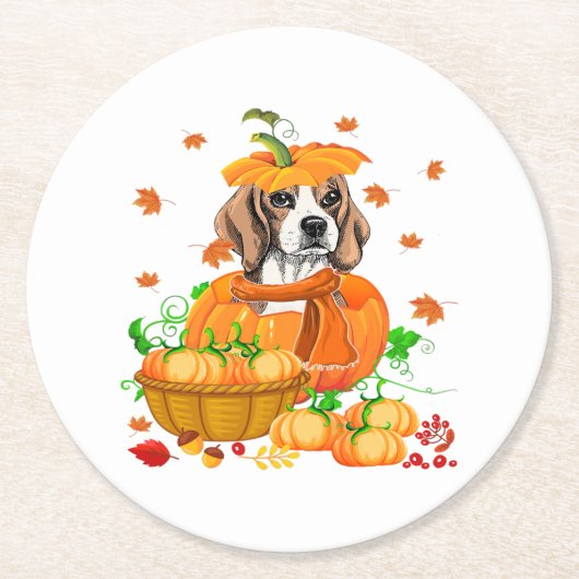 Dessous-de-verre Rond En Papier Beagle citrouille Thanksgiving Beagle En Citrouill (Devant)