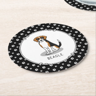 Dessous-de-verre Rond En Papier Beagle cool avec lunettes de soleil (tri couleur 3