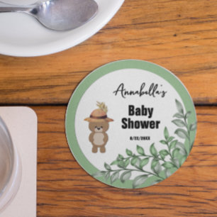 Dessous-de-verre Rond En Papier Bear mignonne dans le Baby shower du bois