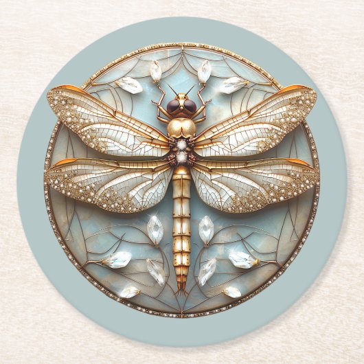 Dessous-de-verre Rond En Papier Beau Diamants Or Dragonfly Art Déco (Devant)