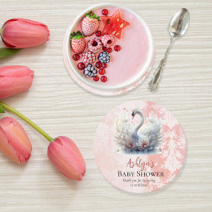 Dessous-de-verre Rond En Papier Beau Swan Floral Damask Baby shower Favoriser