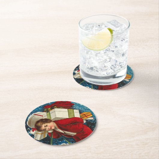 Dessous-de-verre Rond En Papier Beaucoup de paquets de Noël (En situation)