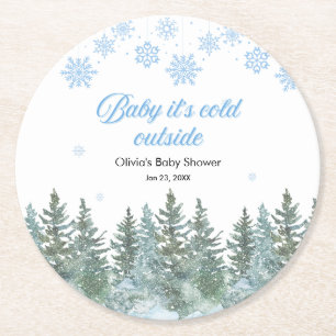 Dessous-de-verre Rond En Papier Bébé il fait froid à l'extérieur Baby Shower d'hiv