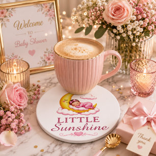 Dessous-de-verre Rond En Papier Bébé Lune Croissante Jaune Jolie Baby Shower