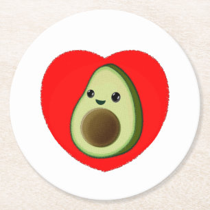 Dessous-de-verre Rond En Papier Bébé mignon Dessin Avocado Dans Le Coeur Rouge