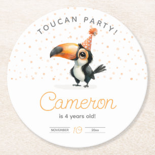Dessous-de-verre Rond En Papier Bébé mignon toucan, fête d'anniversaire pour enfan
