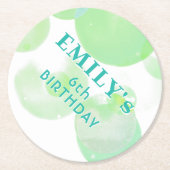 Dessous-de-verre Rond En Papier Belle bulles verte et bleue Anniversaire (Devant)