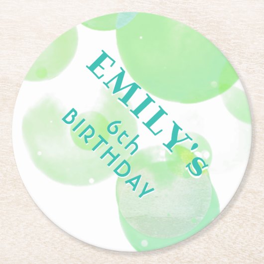 Dessous-de-verre Rond En Papier Belle bulles verte et bleue Anniversaire (Devant)