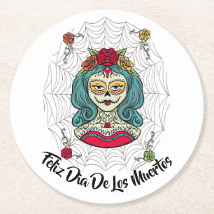 Dessous-de-verre Rond En Papier Belle Catrina Feliz Día de Muertos