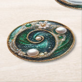 Dessous-de-verre Rond En Papier Belle Parties scintillant Art Déco Perles Turquois (Incliné)