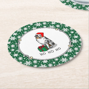 Dessous-de-verre Rond En Papier Berger australien de Noël (bleu merle tan/w 1)