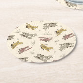 Dessous-de-verre Rond En Papier Bi-plans Art déco rugissant - motif jaune rouge. (Incliné)