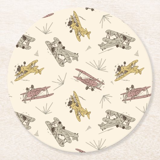 Dessous-de-verre Rond En Papier Bi-plans Art déco rugissant - motif jaune rouge. (Devant)