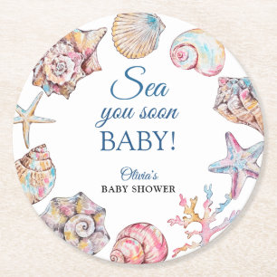 Dessous-de-verre Rond En Papier Bientôt sous les mers Baby Shower Coquillage