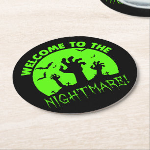 Dessous-de-verre Rond En Papier Bienvenue à l'Halloween verte nocturne