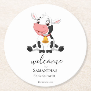 Dessous-de-verre Rond En Papier Bienvenue Cartoon Baby shower de veau de vache