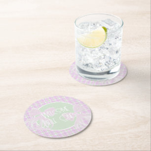 Dessous-de-verre Rond En Papier Bienvenue Petits Ones-plaid rose et Nœuds