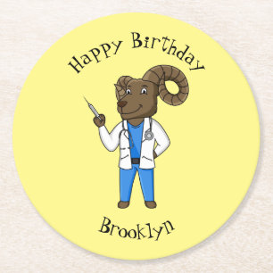 Dessous-de-verre Rond En Papier Bighorn sheep doctor cartoon illustration