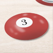 Dessous-de-verre Rond En Papier Billard numéro 3 balle (Incliné)