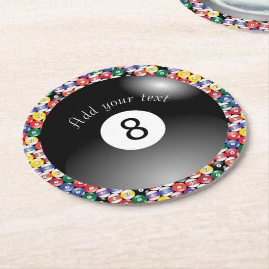 Dessous-de-verre Rond En Papier Billiard Pool Balls Solide Numéro Huit (Incliné)